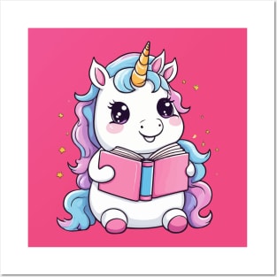 Cute Unicorn Reading Book Posters and Art